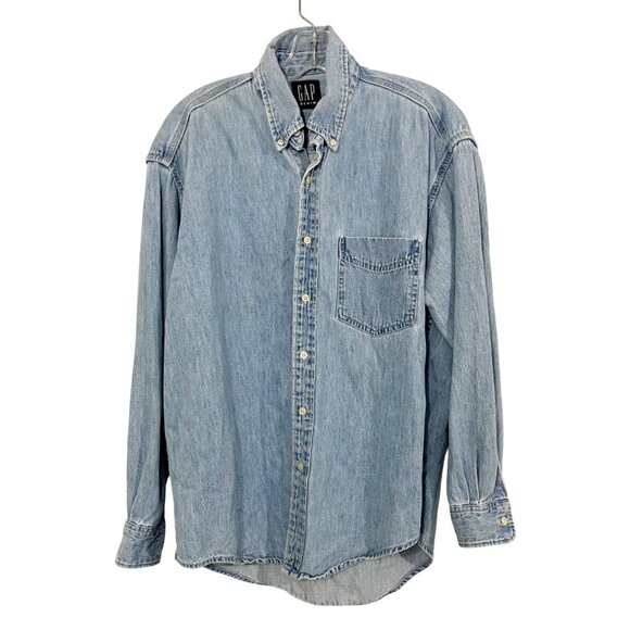 Vintage Gap Light Wash Denim Men's Long Sleeve Button Down Shirt - Size Medium - Picture 1 of 8